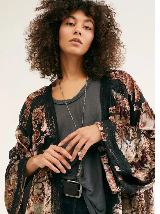 Free People Guest List Burnout Velvet Kimono Duster (Sold Out/Rare) - Picture 5 of 5